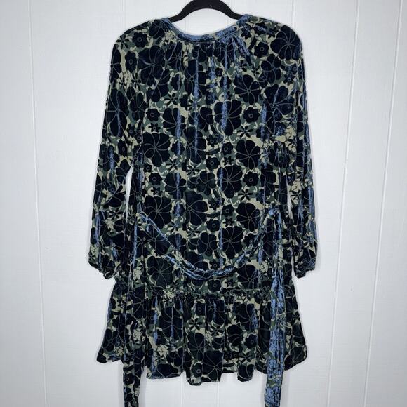 Greylin Women's Velvet Floral Mini Dress Dark Teal Long Sleeve Size XS NWT
